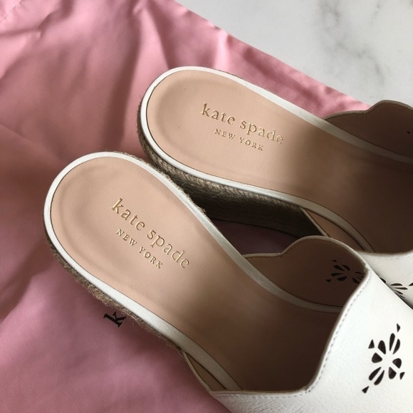 Kate Spade Tia Tenley Espadrille Wedge Sandal White Leather Laser Cut - Picture 7 of 8